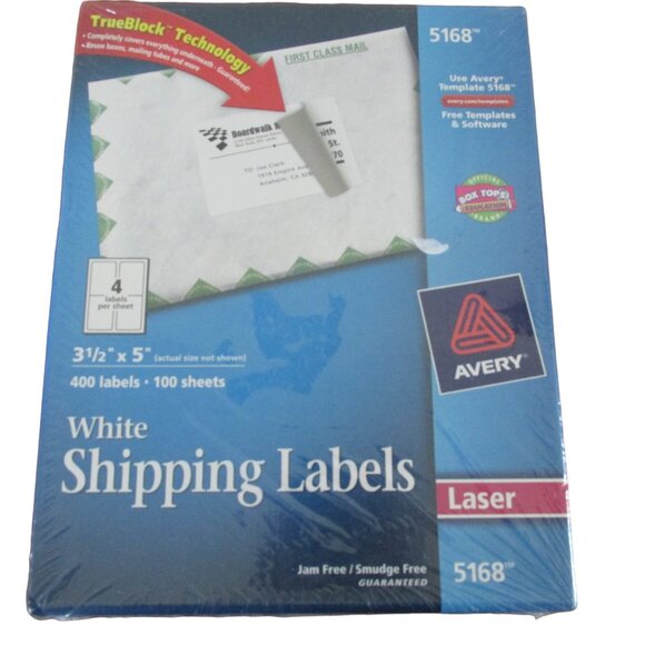 Avery Shipping Labels with TrueBlock Technology‎ Laser 3 1/2 x 5 White 400/Box - Picture 1 of 4